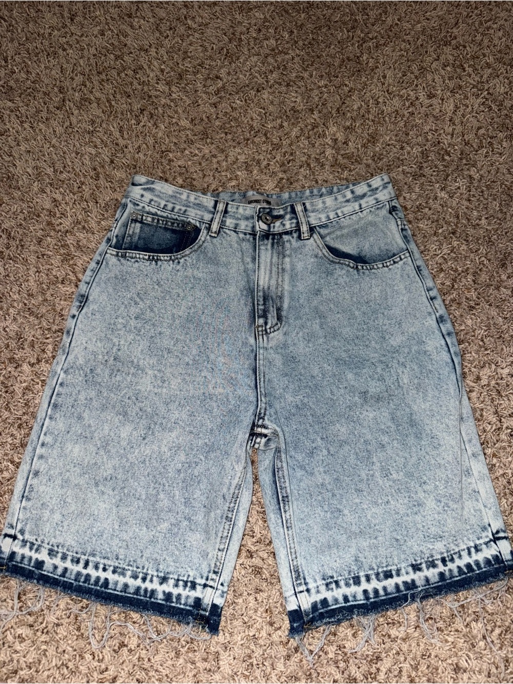 High-Waist Light Blue Acid Wash Denim Shorts